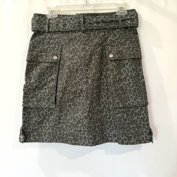 Marissa Webb Skirt Size 10 Denim Cargo Mini Belted Green Leopard Print - Picture 3 of 13